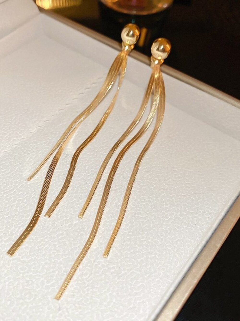 Women’s Gold Tassel Stud Earrings Silver Needle Posts Elegant Dangle Jewelry